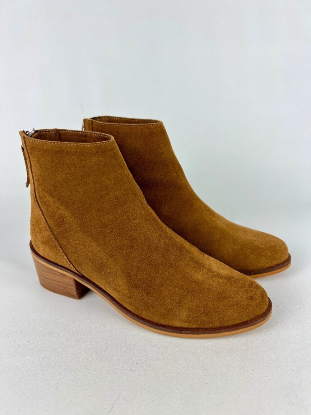 Steve Madden Womens Legally Ankle Boots Brown Suede Block Heel Back Zip size 7